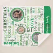 緑の家族写真メリークリスマスシェルパブランケット シェルパブランケット (正面(横))