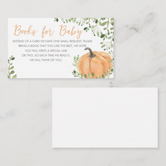 緑の小さなかぼちゃ赤ちゃんシャワー本ベビー エンクロージャーカード (正面/裏面)