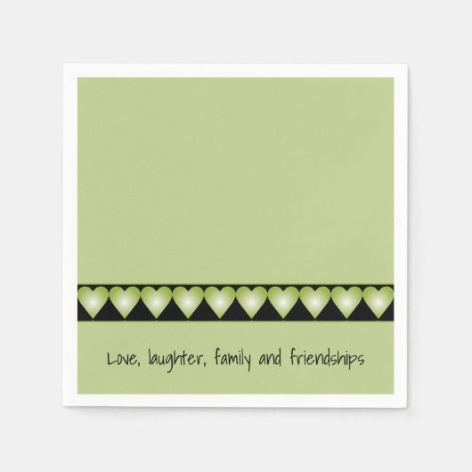 緑の小さなハートパターン スタンダードカクテルナプキン (正面)