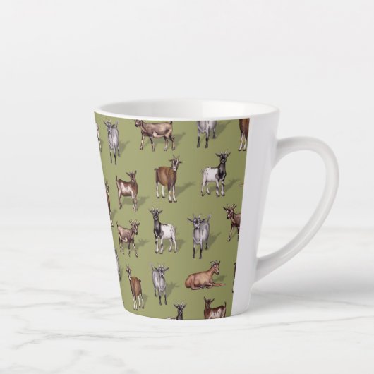 緑の小さなヤギ – ヤギの群れパターン カフェラテマグ (右)