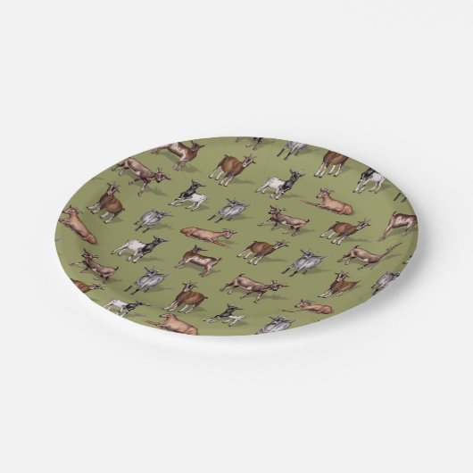 緑の小さなヤギ – ヤギの群れパターン ペーパープレート (アングル)