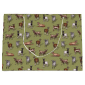 緑の小さなヤギ – ヤギの群れパターン ラージペーパーバッグ (正面)