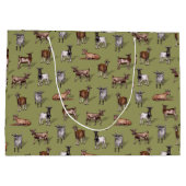 緑の小さなヤギ – ヤギの群れパターン ラージペーパーバッグ (裏面)