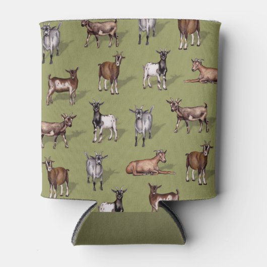 緑の小さなヤギ – ヤギの群れパターン 缶クーラー (正面)