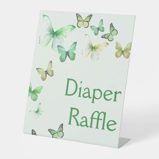 緑の小さな蝶の赤ちゃんシャワーおむつラッフル 台座サイン (正面)