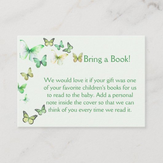 緑の小さな蝶の赤ちゃんシャワー エンクロージャーカード (正面)
