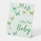 緑の小ユニセックスさな蝶の赤ちゃんシャワーギフト 台座サイン (正面)