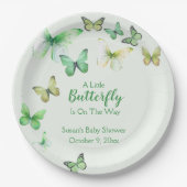 緑の小ユニセックスさな蝶の赤ちゃんシャワー ペーパープレート (正面)