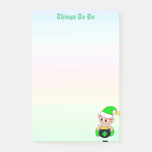 緑の小妖精や小人と金ゴールドコインのパステルカラーTo Doリスト ポストイット (正面)