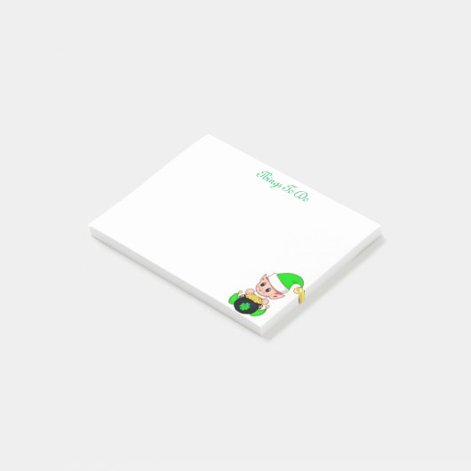 緑の小妖精や小人と金ゴールドコインを白に ポストイット (アングル)