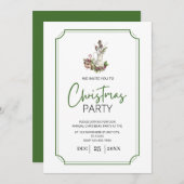 緑の小枝とベリークリスマスグリーンの古い瓶 招待状 (正面/裏面)