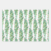 緑の小枝と赤い果実クリスマスパターン ラッピングペーパーシート (正面3)