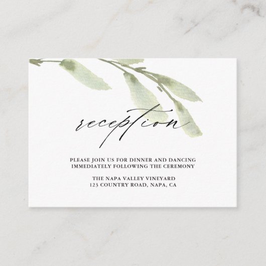緑の小枝の水色のウェディングレセプション エンクロージャーカード (正面)