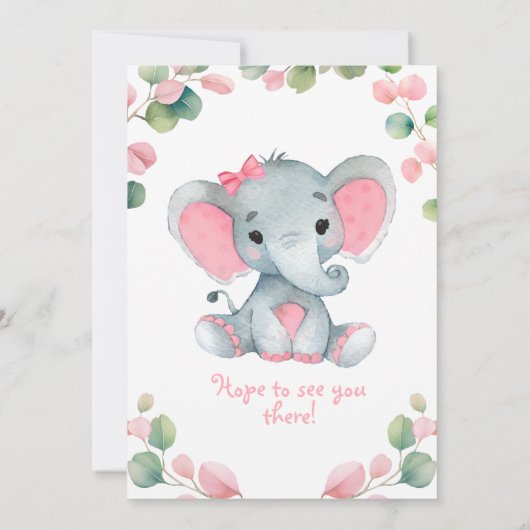 緑の少女エレファントベビーシャワーの招待 招待状 (裏面)