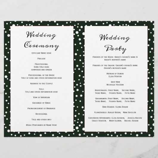 緑の山々と針葉樹の折り畳まれた結婚式プログラム (裏面)