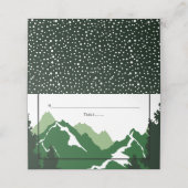 緑の山々の冬の結婚式の折り畳みエスコート プレイスカード (外部開封)