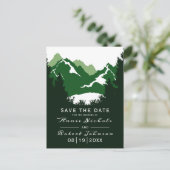 緑の山の冬の結婚式の日付を保存 案内ポストカード (スタンド正面)