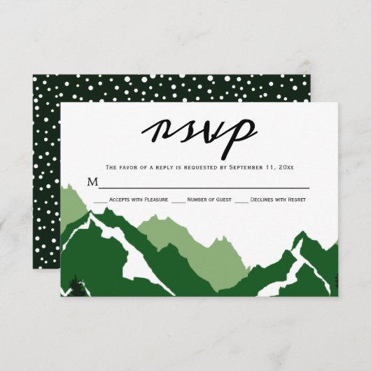 緑の山の結婚式RSVP応答カード 出欠カード (正面/裏面)