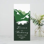 緑の山、針葉樹の結婚メニューカード メニュー (スタンド正面)