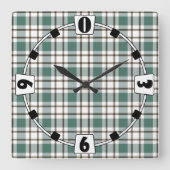 緑の市松模様に光タータンチェックパターン スクエア壁時計 (正面)