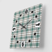 緑の市松模様に光タータンチェックパターン スクエア壁時計 (傾斜)
