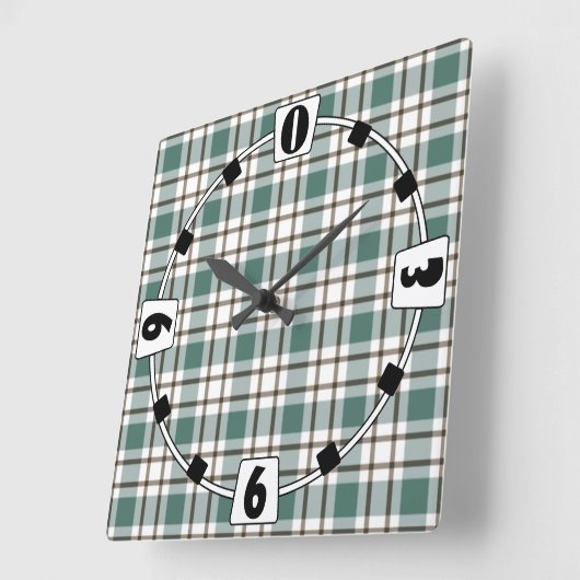 緑の市松模様に光タータンチェックパターン スクエア壁時計 (傾斜)