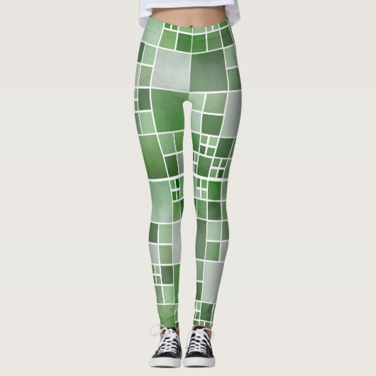 緑の市松模様に水色のパターンレギンス レギンス (正面)