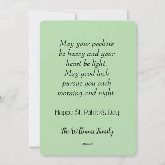 緑の帽子と手綱とシャムロックが付いた可愛い馬 シーズンカード (裏面)