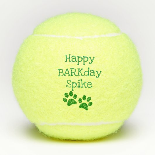 緑の幸せなBarkdayの誕生日の飼い犬のおもちゃ テニスボール (正面)