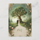 緑の幻想的な中世の森のウェディング エンクロージャーカード (裏面)