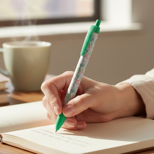 緑の幾何ペパターン（の模様が）あるン 黒ボールペン