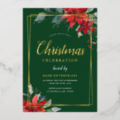 緑の幾何モダンクリスマスパーティー金ゴールド 箔招待状 (正面)