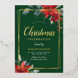 緑の幾何モダンクリスマスパーティー金ゴールド 箔招待状