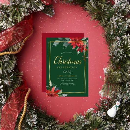 緑の幾何モダンクリスマスパーティー金ゴールド 箔招待状 (インサイチュ)