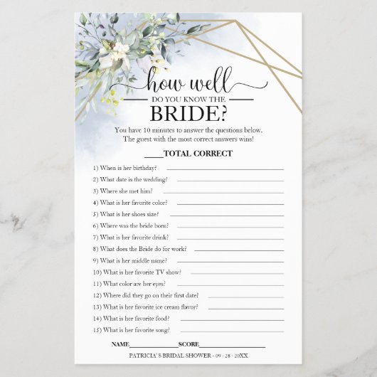 緑の幾何学的どのくらいよく花嫁を知っている チラシ (正面)