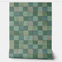 緑の幾何学的なタイル模様のビニール壁紙 壁紙