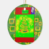 緑の幾何学的な上のメリークリスマスツリー セラミックオーナメント (左)