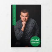 緑の幾何学的な卒業写真 三つ折り招待状 (カバー)