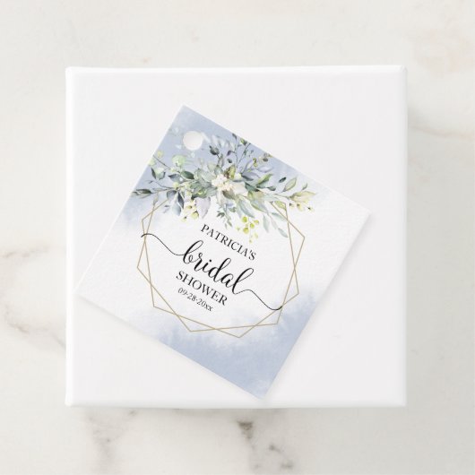 緑の幾何学的な埃っぽい青いブライダルシャワーの恩恵 フェイバータグ (インサイチュ)