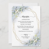 緑の幾何学的な埃っぽい青いブライダルシャワーメニュー 招待状 (正面)