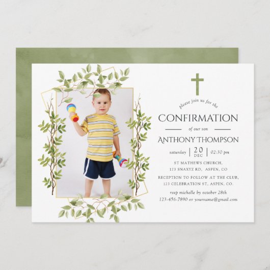 緑の幾何学的な確認 招待状 (正面/裏面)