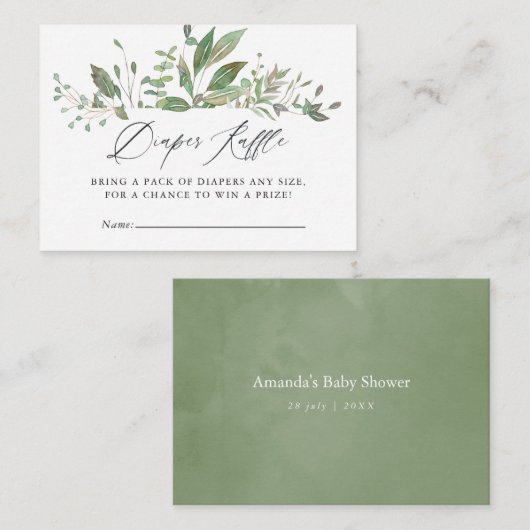 緑の幾何学的な赤ちゃんシャワーおむつラッフル エンクロージャーカード (正面/裏面)