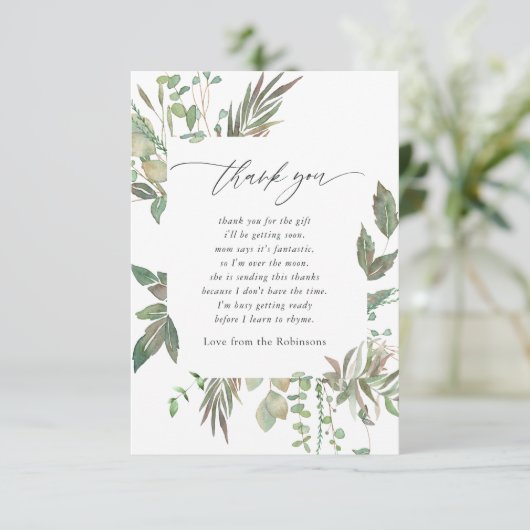 緑の幾何学的な赤ちゃんシャワー サンキューカード (スタンド正面)