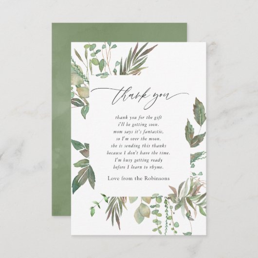 緑の幾何学的な赤ちゃんシャワー サンキューカード (正面/裏面)