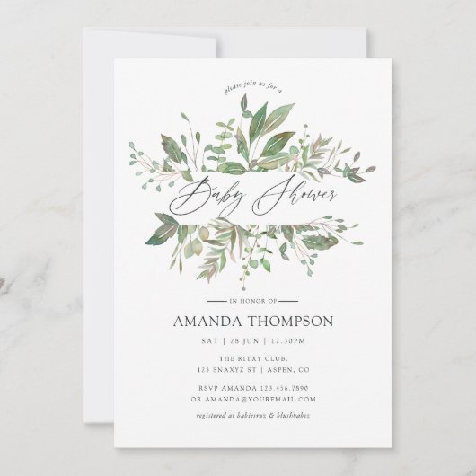 緑の幾何学的な赤ちゃんシャワー 招待状 (正面)