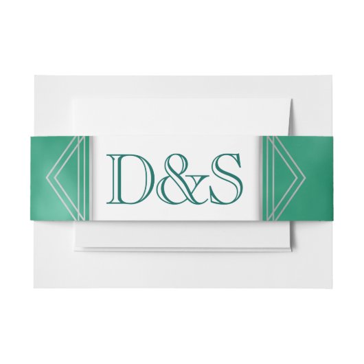 緑の幾何学的アールデコ |モノグモダンラム結婚ズ 招待状ベリーバンド (正面例)
