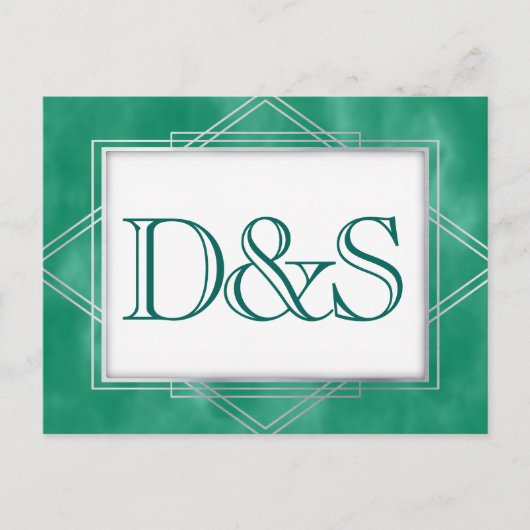 緑の幾何学的アールデコ | RSVPモダンエントリ インビテーションポストカード (正面)