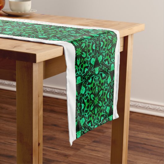 緑の幾何学的グリッターパターン ショートテーブルランナー (インサイチュ)