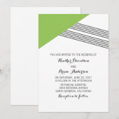 緑の幾何学的ストライプな結婚式の招待 招待状 (正面/裏面)