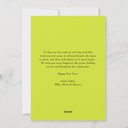 緑の幾何学的タイポグラフィ写真新年おめでとう シーズンカード (裏面)